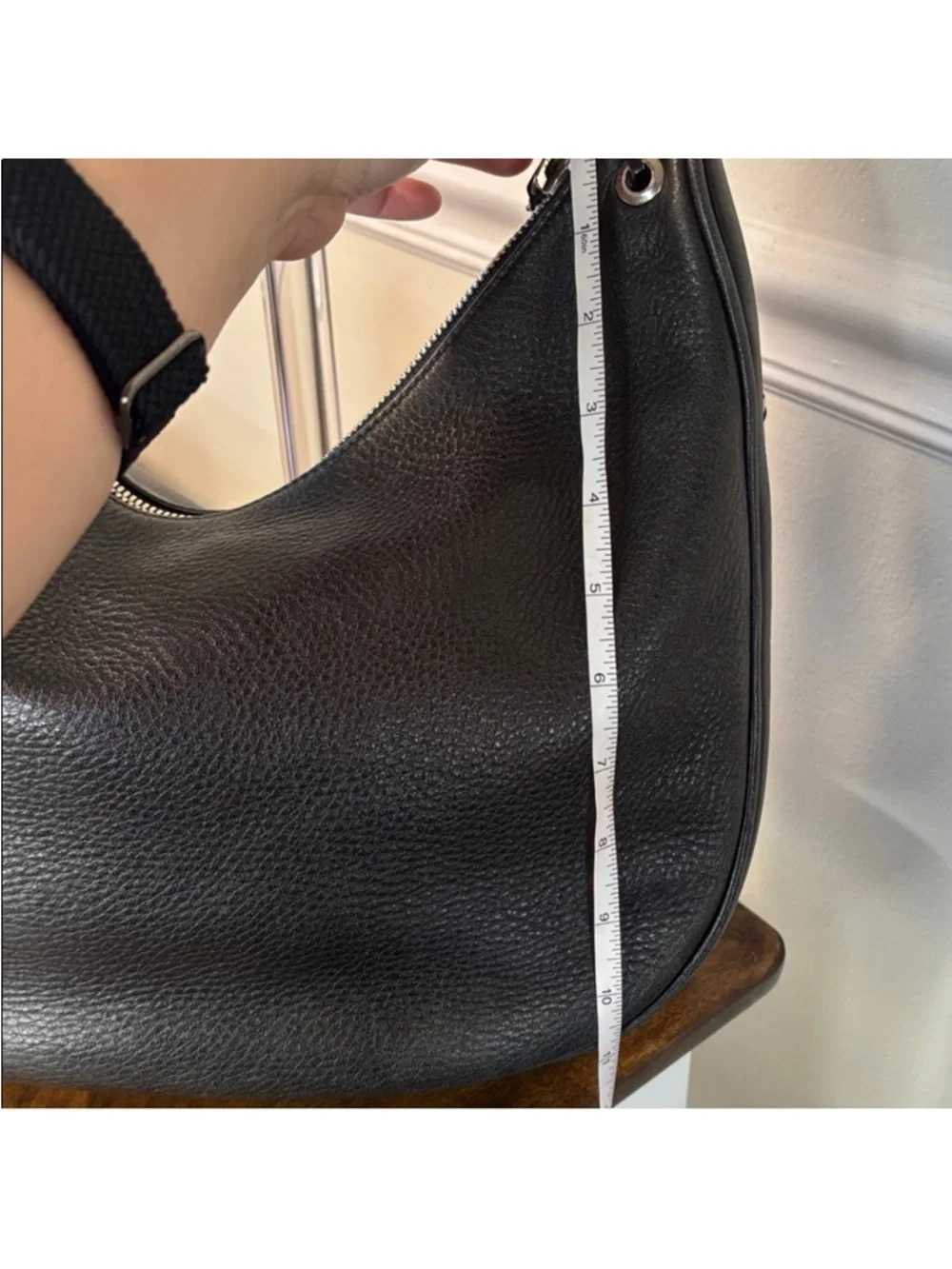 Borbonese Black Pebbled Leather Hobo Shoulder Bag